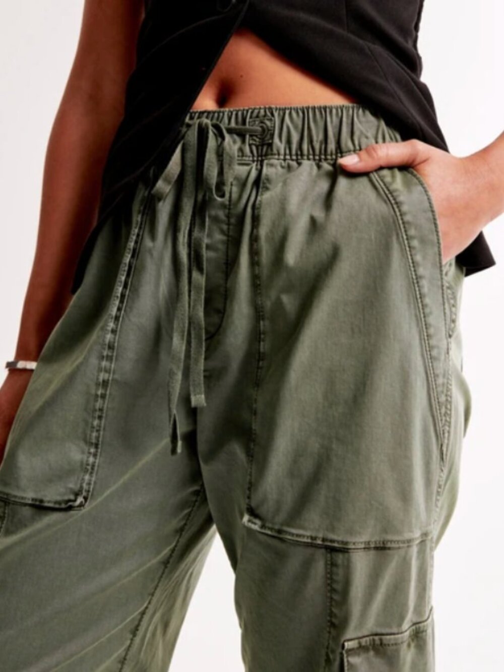 Abercrombie & Fitch Olive Green Baggy Cargo Pull-On Pant - Size XL - Picture 2 of 12